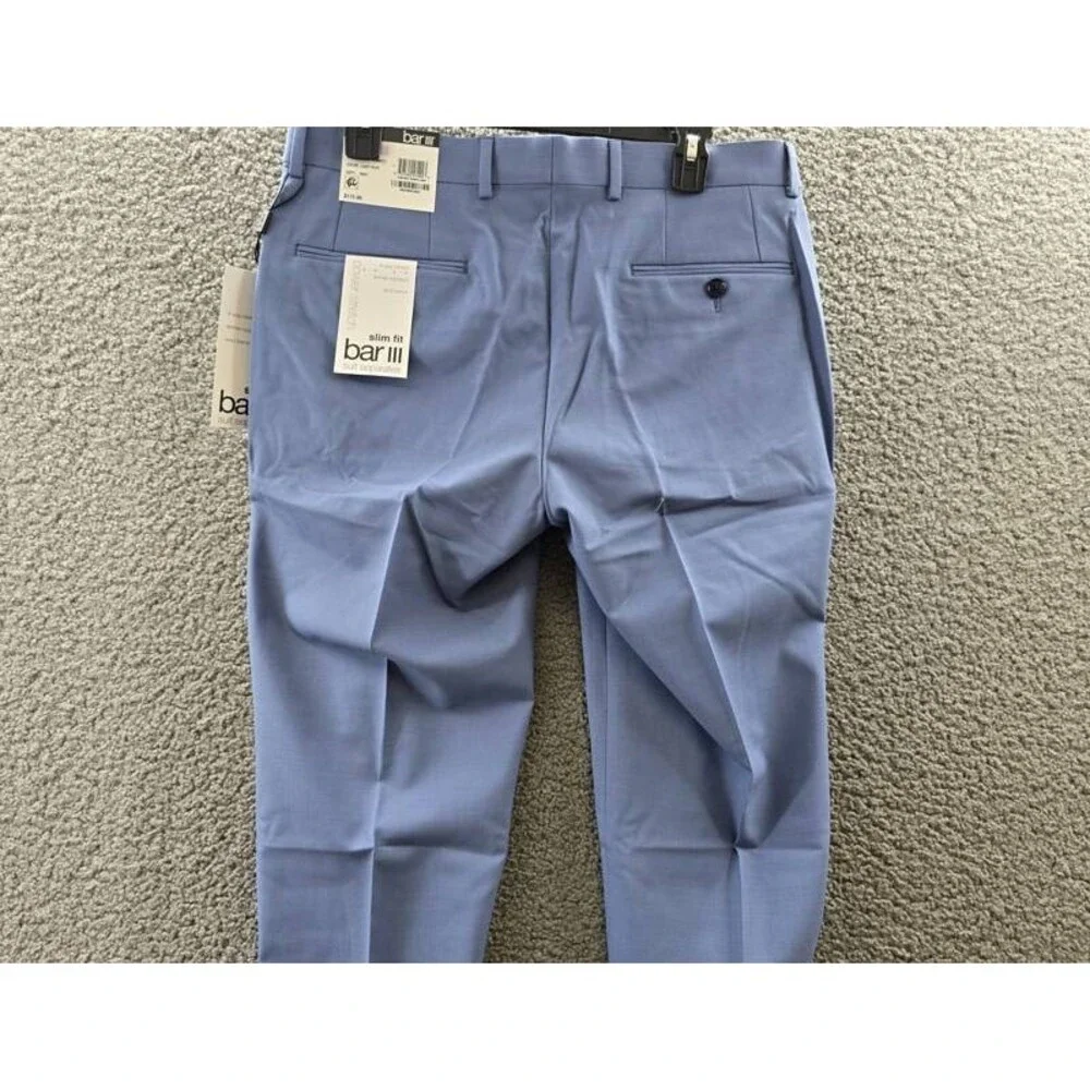 Bar III Slim-Fit Wool Blend Suit Pants Men's 32W x 32L Light Blue Zip Hook & Bar